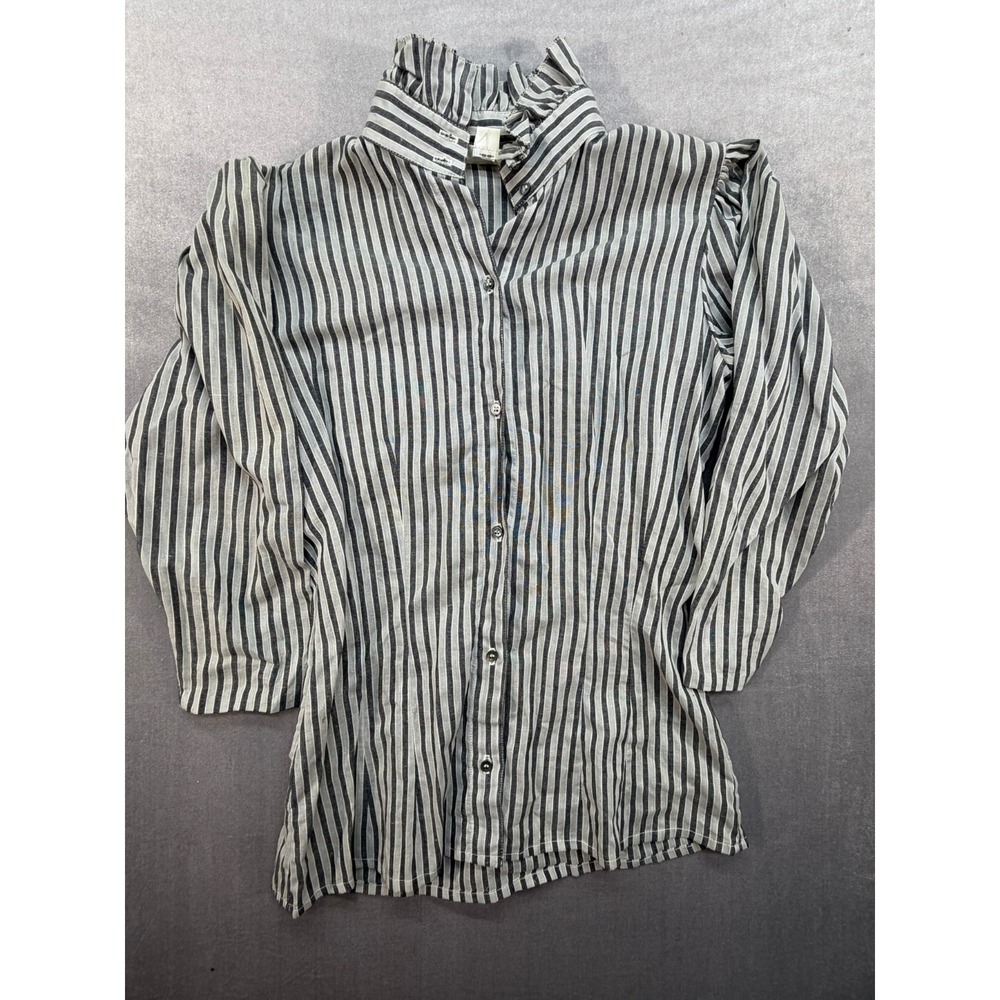 Vintage Ellen Tracy WomenStriped Button Up Dress Shirt Made in USA Size 4 White